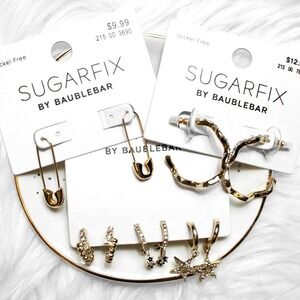 Baublebar Earrings Set 5 Pairs of Gold Hoops Huggies Safety Pin Star Earring Set